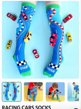 MADMIA Kids Blue Racing Car Knee-High Socks with Green Trim